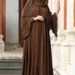 Dark Chocolate Color Gown Borka with Stone Work