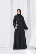 Dubai Cherry Black Extra Koti Borka with Flower Lace & Stone Work