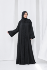 Dubai Cherry Black Extra Koti Borka with Flower Lace & Stone Work - Image 2