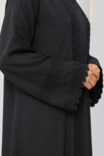 Dubai Cherry Black Extra Koti Borka with Flower Lace & Stone Work - Image 3