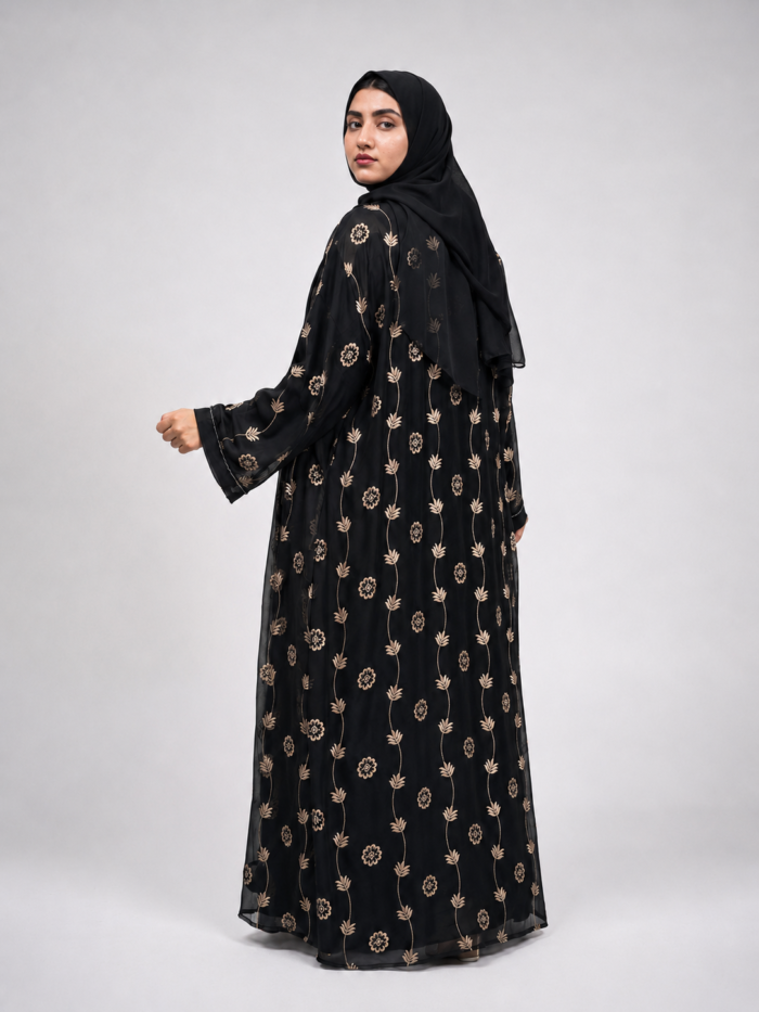 Extra Koti Black Borka with Embroidery & Karchupi Lace - Image 4