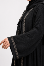 Black Rose Print Extra Koti Borka with Cherry Inner & Worna - Image 3