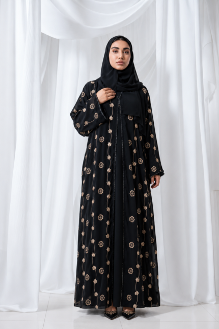 Extra Koti Black Borka with Embroidery & Karchupi Lace